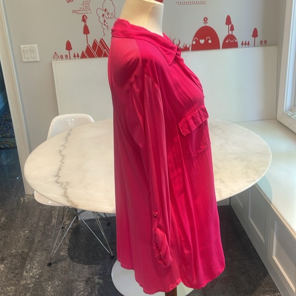 SOLD!!!!  NWOT SPLENDID HOT PINK RAYON COTTON BLEND COLLARED L/S SHIRT. L - Picture 3 of 8